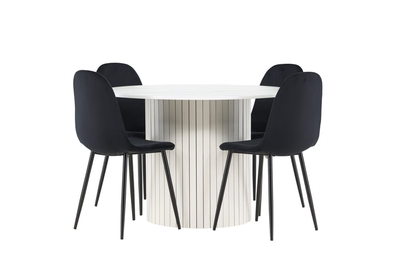 Härön Spisegruppe 110 cm Rundt med 4 Polar stole - Hvit/Svart - Møbler - Borde - Spisebordssæt