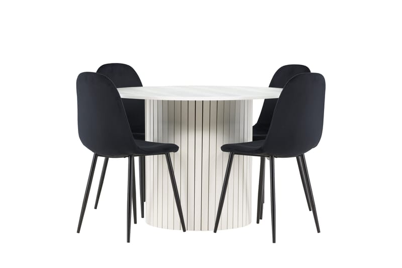 Härön Spisegruppe 110 cm Rundt med 4 Polar stole - Hvit/Svart - Møbler - Borde - Spisebordssæt