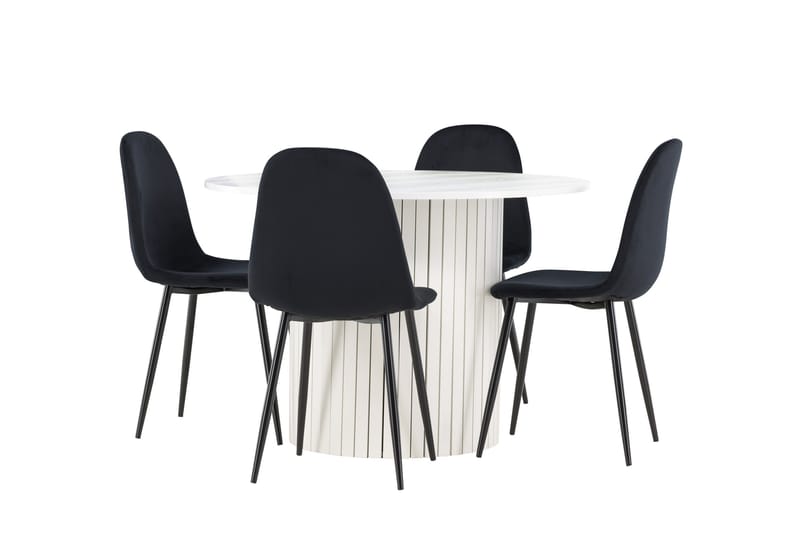 Härön Spisegruppe 110 cm Rundt med 4 Polar stole - Hvit/Svart - Møbler - Borde - Spisebordssæt