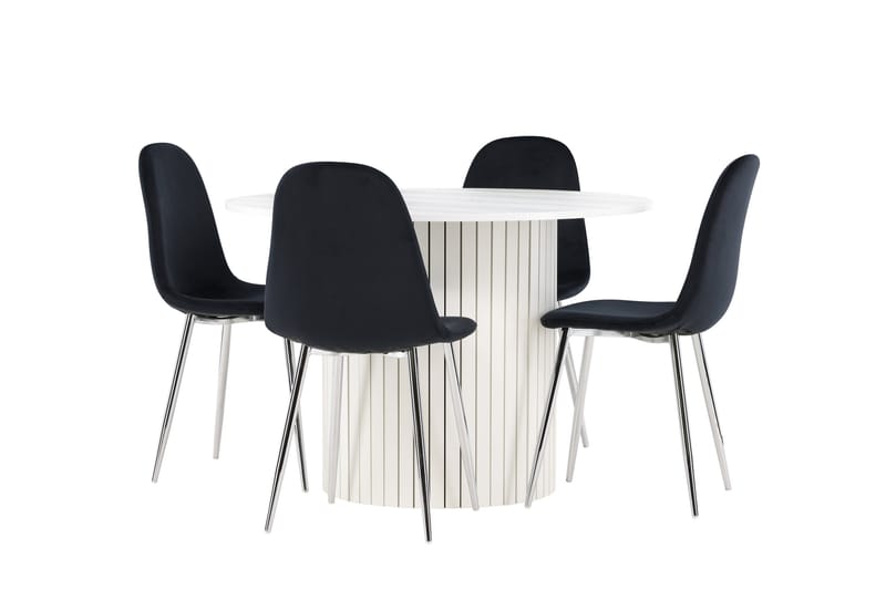Härön Spisegruppe 110 cm Rundt med 4 Polar stole, Hvit/Svart