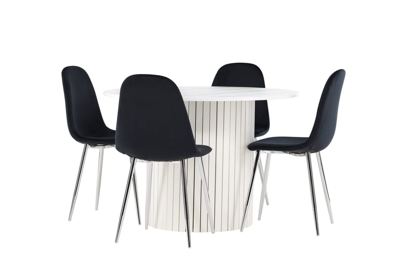 Härön Spisegruppe 110 cm Rundt med 4 Polar stole - Hvit/Svart - Møbler - Borde - Spisebordssæt