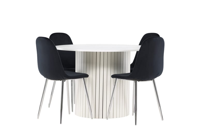 Härön Spisegruppe 110 cm Rundt med 4 Polar stole - Hvit/Svart - Møbler - Borde - Spisebordssæt