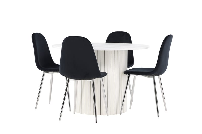 Härön Spisegruppe 110 cm Rundt med 4 Polar stole - Hvit/Svart - Møbler - Borde - Spisebordssæt