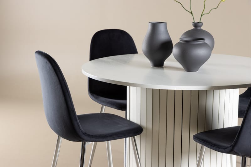 Härön Spisegruppe 110 cm Rundt med 4 Polar stole - Hvit/Svart - Møbler - Borde - Spisebordssæt