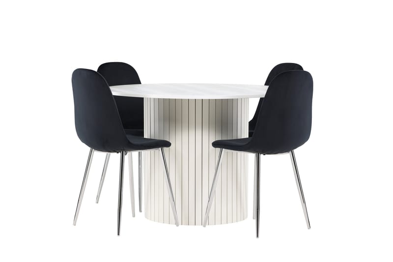 Härön Spisegruppe 110 cm Rundt med 4 Polar stole - Hvit/Svart - Møbler - Borde - Spisebordssæt