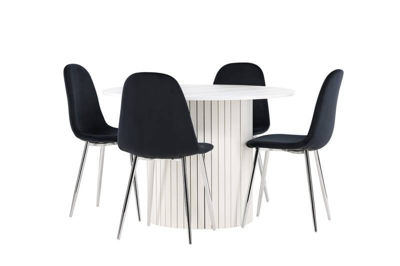 Härön Spisegruppe 110 cm Rundt med 4 Polar stole - Hvit/Svart - Møbler - Borde - Spisebordssæt