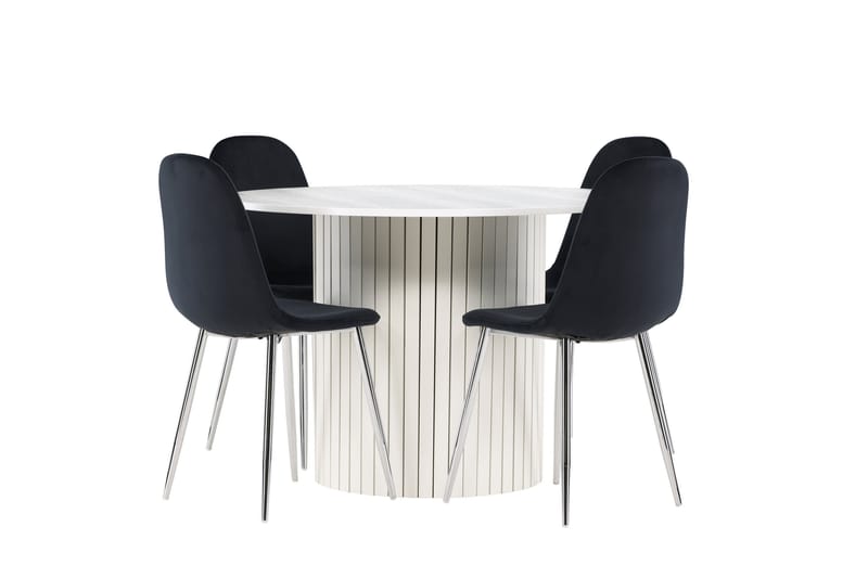 Härön Spisegruppe 110 cm Rundt med 4 Polar stole - Hvit/Svart - Møbler - Borde - Spisebordssæt