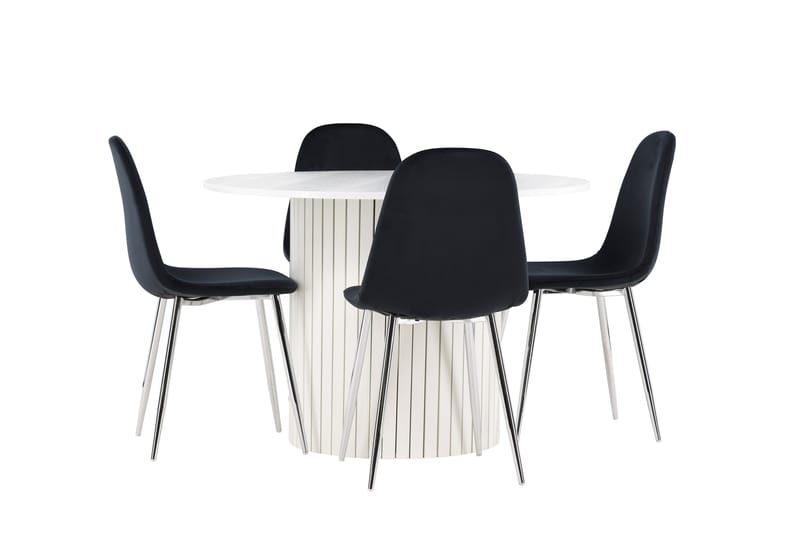 Härön Spisegruppe 110 cm Rundt med 4 Polar stole - Hvit/Svart - Møbler - Borde - Spisebordssæt