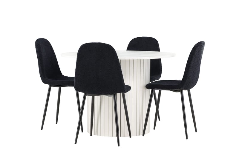 Härön Spisegruppe 110 cm Rundt med 4 Polar stole - Hvit/Svart - Møbler - Borde - Spisebordssæt