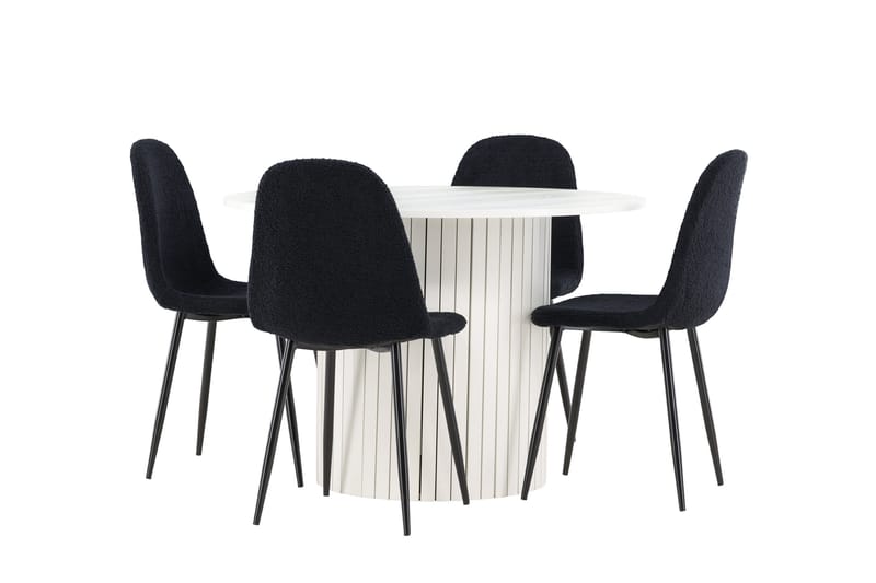 Härön Spisegruppe 110 cm Rundt med 4 Polar stole - Hvit/Svart - Møbler - Borde - Spisebordssæt
