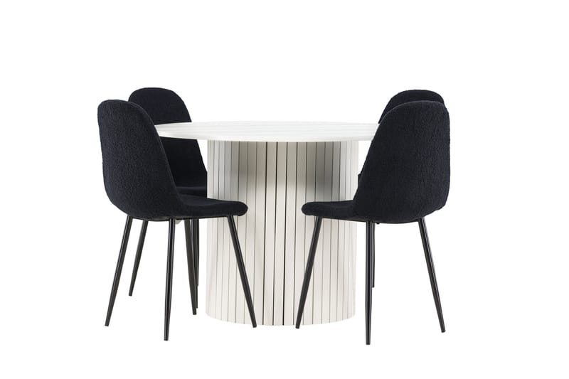 Härön Spisegruppe 110 cm Rundt med 4 Polar stole - Hvit/Svart - Møbler - Borde - Spisebordssæt