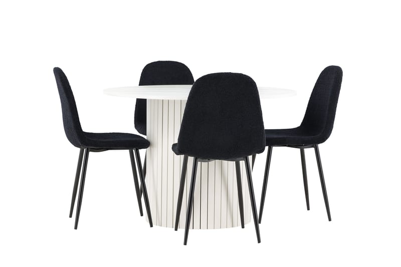 Härön Spisegruppe 110 cm Rundt med 4 Polar stole - Hvit/Svart - Møbler - Borde - Spisebordssæt