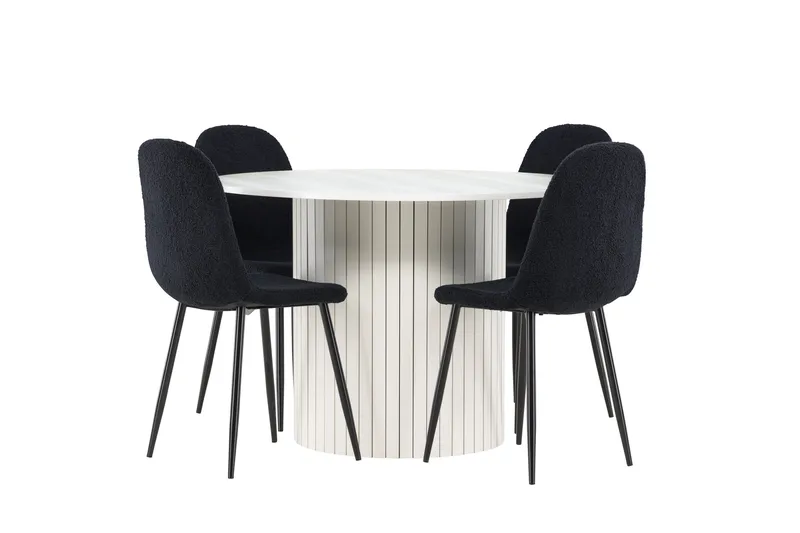 Härön Spisegruppe 110 cm Rundt med 4 Polar stole - Hvit/Svart - Møbler - Borde - Spisebordssæt