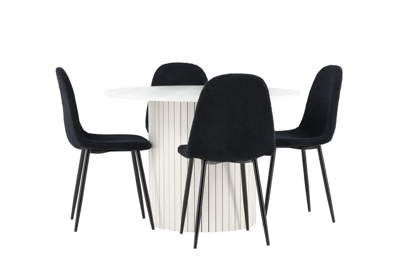 Härön Spisegruppe 110 cm Rundt med 4 Polar stole - Hvit/Svart - Møbler - Borde - Spisebordssæt