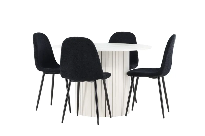 Härön Spisegruppe 110 cm Rundt med 4 Polar stole - Hvit/Svart - Møbler - Borde - Spisebordssæt