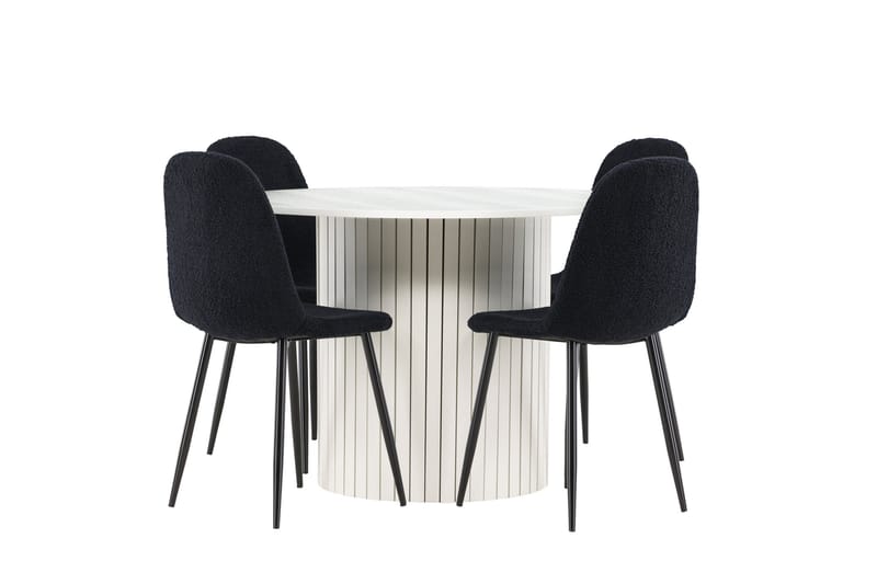 Härön Spisegruppe 110 cm Rundt med 4 Polar stole - Hvit/Svart - Møbler - Borde - Spisebordssæt