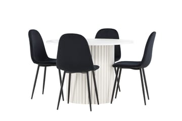Härön Spisegruppe 110 cm Rundt med 4 Polar stole - Hvit/Svart - Møbler - Borde - Spisebordssæt