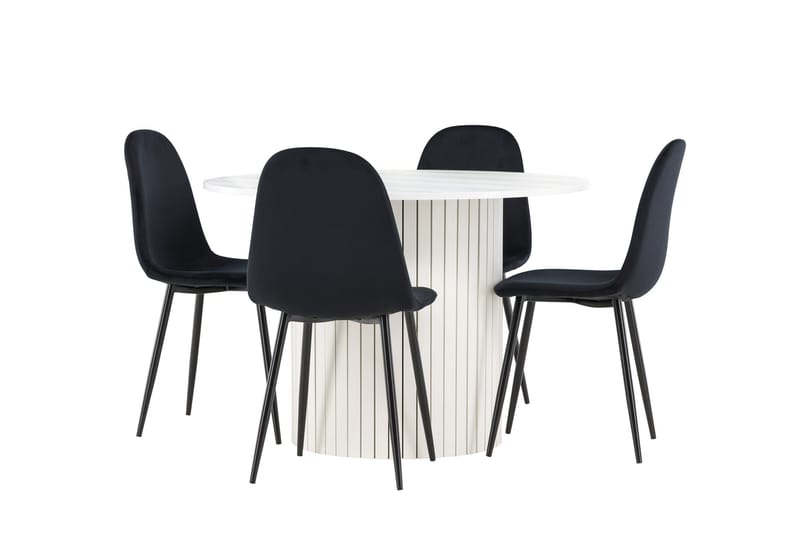 Härön Spisegruppe 110 cm Rundt med 4 Polar stole - Hvit/Svart - Møbler - Borde - Spisebordssæt