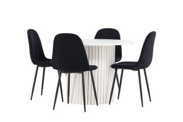 Härön Spisegruppe 110 cm Rundt med 4 Polar stole - Hvit/Svart - Møbler - Borde - Spisebordssæt