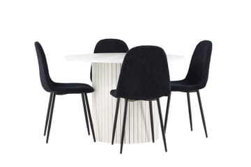 Härön Spisegruppe 110 cm Rundt med 4 Polar stole - Hvit/Svart - Møbler - Borde - Spisebordssæt