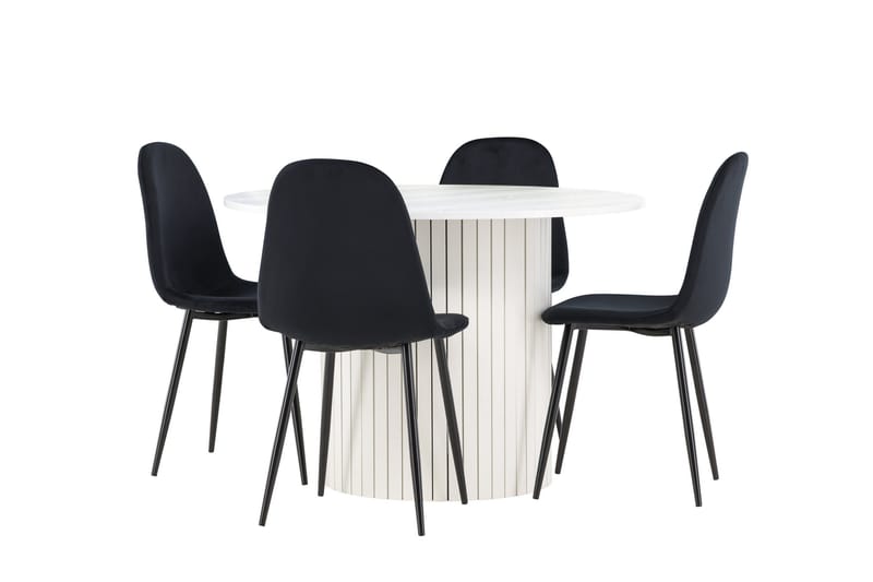 Härön Spisegruppe 110 cm Rundt med 4 Polar stole - Hvit/Svart - Møbler - Borde - Spisebordssæt