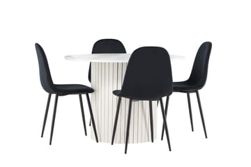Härön Spisegruppe 110 cm Rundt med 4 Polar stole - Hvit/Svart - Møbler - Borde - Spisebordssæt