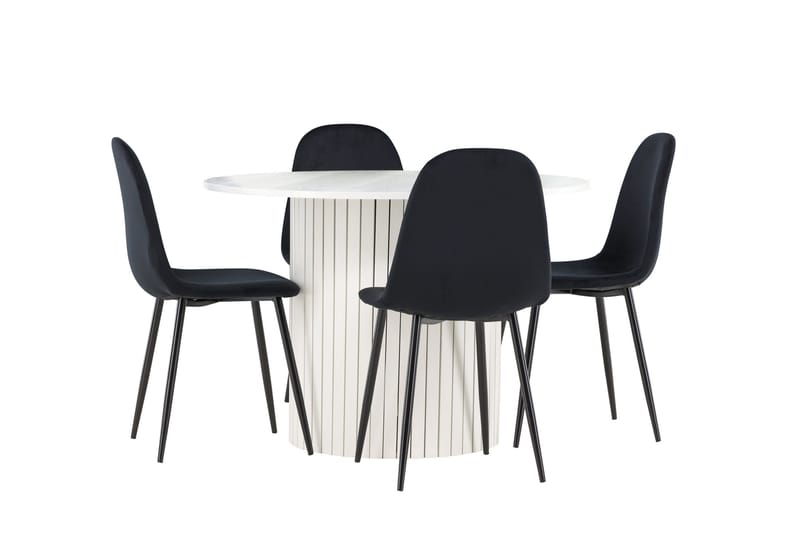 Härön Spisegruppe 110 cm Rundt med 4 Polar stole - Hvit/Svart - Møbler - Borde - Spisebordssæt