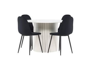 Härön Spisegruppe 110 cm Rundt med 4 Polar stole - Hvit/Svart - Møbler - Borde - Spisebordssæt