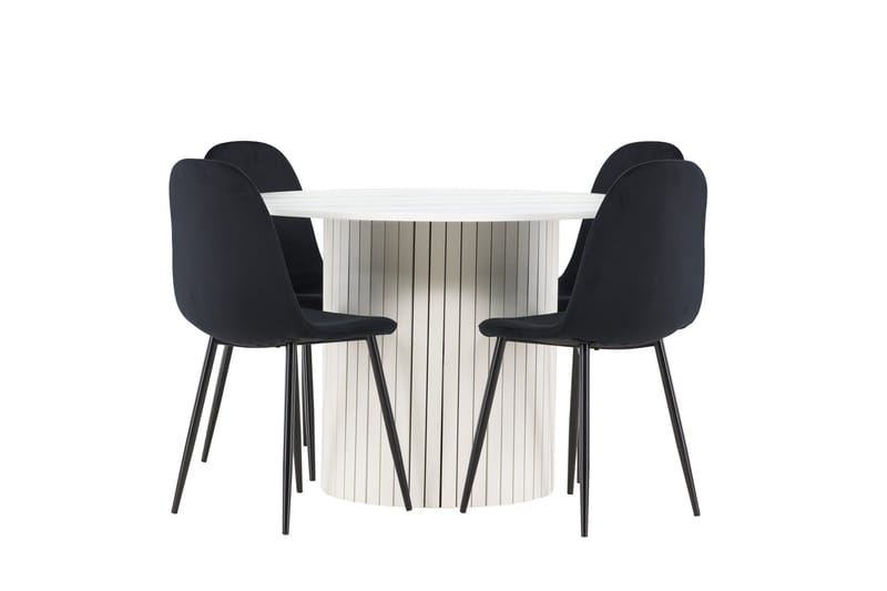 Härön Spisegruppe 110 cm Rundt med 4 Polar stole - Hvit/Svart - Møbler - Borde - Spisebordssæt