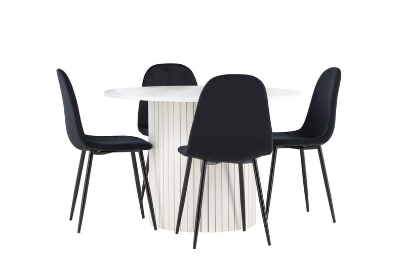Härön Spisegruppe 110 cm Rundt med 4 Polar stole - Hvit/Svart - Møbler - Borde - Spisebordssæt