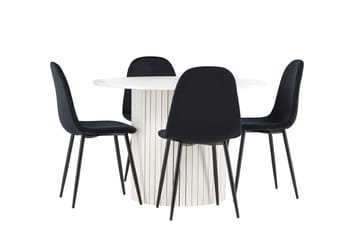 Härön Spisegruppe 110 cm Rundt med 4 Polar stole - Hvit/Svart - Møbler - Borde - Spisebordssæt