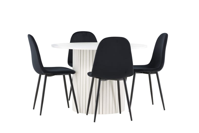 Härön Spisegruppe 110 cm Rundt med 4 Polar stole - Hvit/Svart - Møbler - Borde - Spisebordssæt