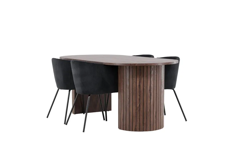 Härön Spisegruppe 200 cm Oval med 4 Berit stole, Mocca/Svart