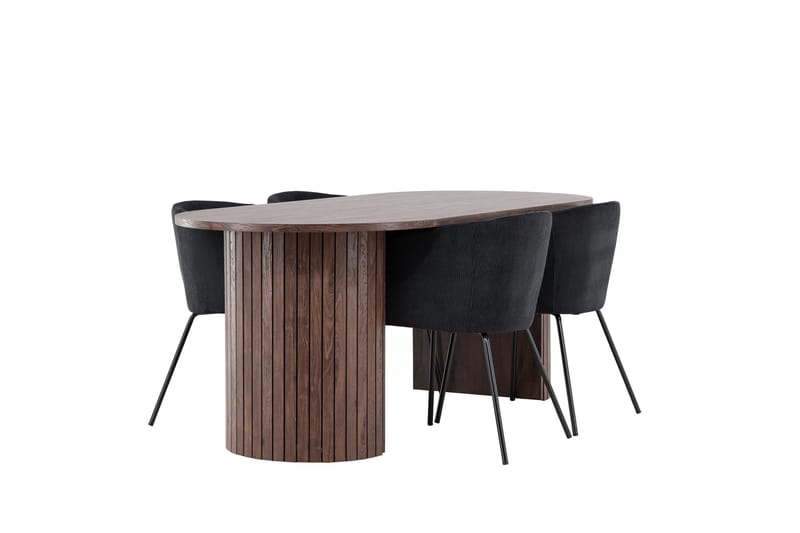 Härön Spisegruppe 200 cm Oval med 4 Berit stole - Mocca/Svart - Møbler - Borde - Spisebordssæt