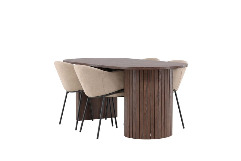 Härön Spisegruppe 200 cm Oval med 4 Evelina stole, Mocca/Beige