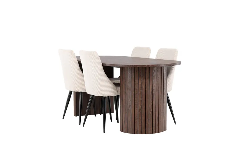 Härön Spisegruppe 200 cm Oval med 4 Leone stole, Mocca/Beige
