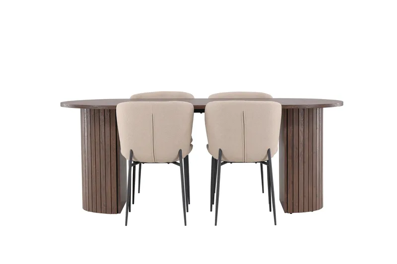 Härön Spisegruppe 200 cm Oval med 4 Modesto stole - Mocca/Beige - Møbler - Borde - Spisebordssæt