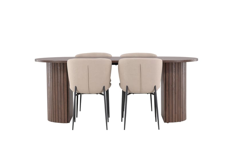 Härön Spisegruppe 200 cm Oval med 4 Modesto stole - Mocca/Beige - Møbler - Borde - Spisebordssæt