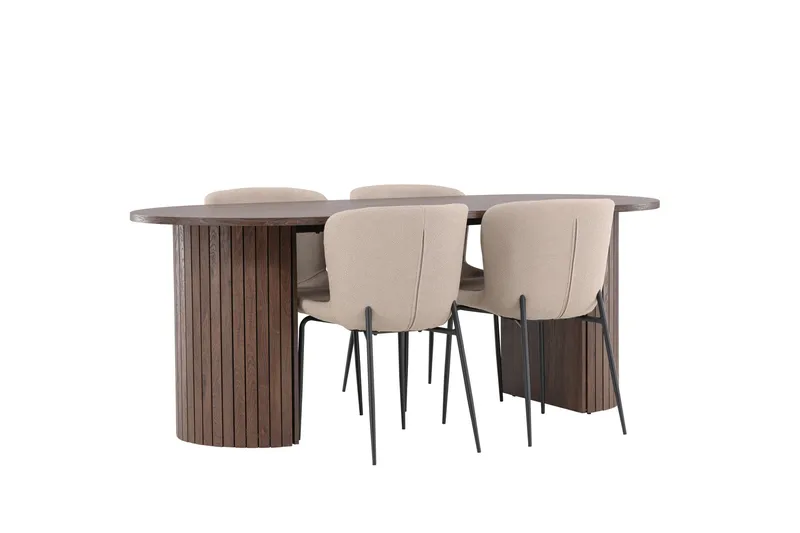 Härön Spisegruppe 200 cm Oval med 4 Modesto stole - Mocca/Beige - Møbler - Borde - Spisebordssæt