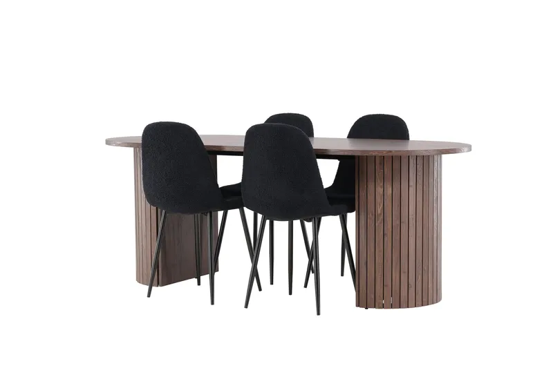 Härön Spisegruppe 200 cm Oval med 4 Polar stole - Mocca/Svart - Møbler - Borde - Spisebordssæt