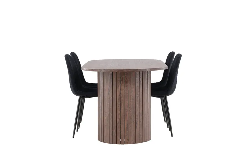 Härön Spisegruppe 200 cm Oval med 4 Polar stole - Mocca/Svart - Møbler - Borde - Spisebordssæt