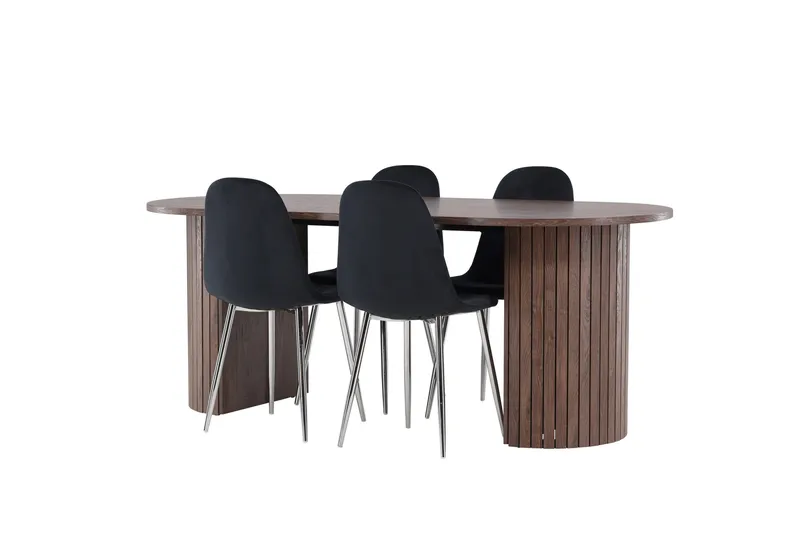 Härön Spisegruppe 200 cm Oval med 4 Polar stole - Mocca/Svart - Møbler - Borde - Spisebordssæt