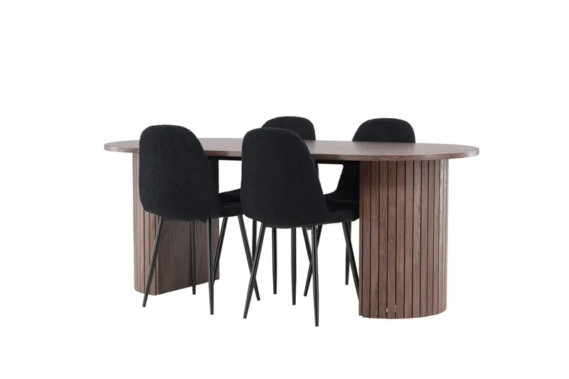 Härön Spisegruppe 200 cm Oval med 4 Polar stole - Mocca/Svart - Møbler - Borde - Spisebordssæt