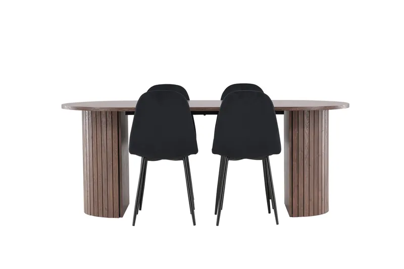 Härön Spisegruppe 200 cm Oval med 4 Polar stole - Mocca/Svart - Møbler - Borde - Spisebordssæt