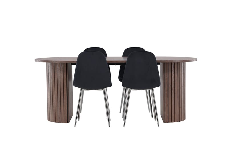 Härön Spisegruppe 200 cm Oval med 4 Polar stole - Mocca/Svart - Møbler - Borde - Spisebordssæt