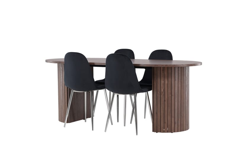 Härön Spisegruppe 200 cm Oval med 4 Polar stole - Mocca/Svart - Møbler - Borde - Spisebordssæt