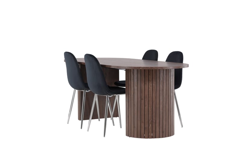 Härön Spisegruppe 200 cm Oval med 4 Polar stole - Mocca/Svart - Møbler - Borde - Spisebordssæt