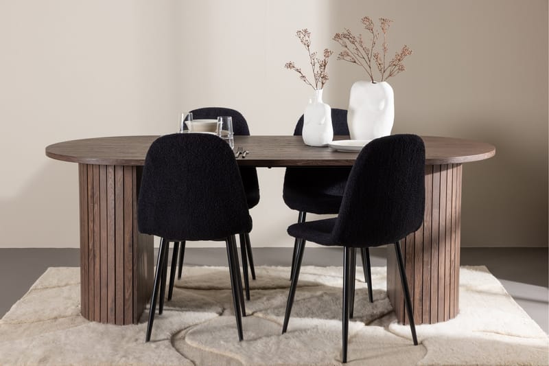Härön Spisegruppe 200 cm Oval med 4 Polar stole - Mocca/Svart - Møbler - Borde - Spisebordssæt