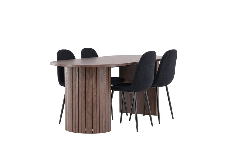 Härön Spisegruppe 200 cm Oval med 4 Polar stole - Mocca/Svart - Møbler - Borde - Spisebordssæt