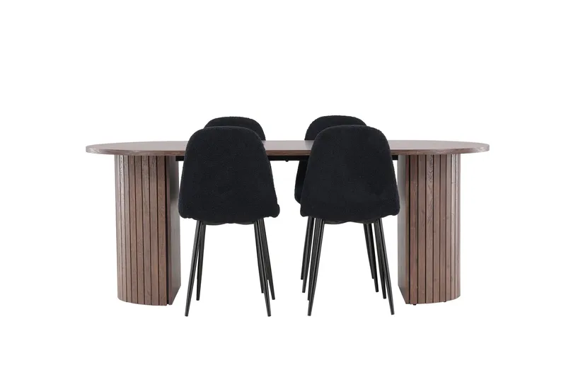 Härön Spisegruppe 200 cm Oval med 4 Polar stole - Mocca/Svart - Møbler - Borde - Spisebordssæt